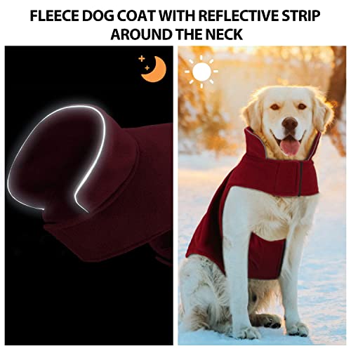 Bwiv Abrigo para Perros Chaqueta abrigadora de Invierno Ropa para Perros de Lana con Orificio para Cuerda de tracción Chaleco para Perros cálido con Tiras Reflectantes Vino Rojo 3XL
