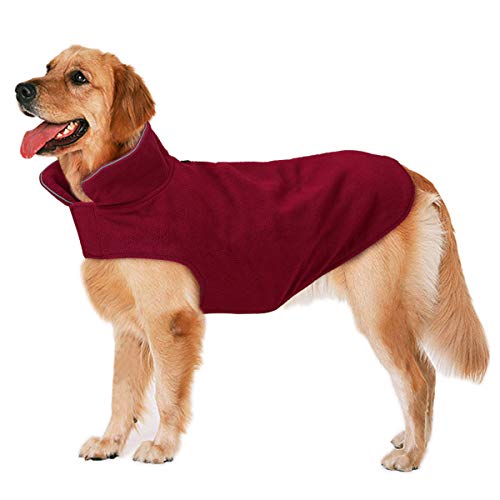 Bwiv Abrigo para Perros Chaqueta abrigadora de Invierno Ropa para Perros de Lana con Orificio para Cuerda de tracción Chaleco para Perros cálido con Tiras Reflectantes Vino Rojo 3XL