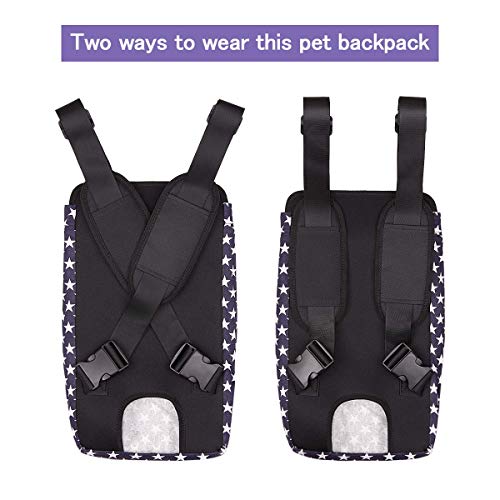 Bwiv Mochilas para Perros Mochilas Prepositiva para Perros y Gatos Mascotas Cachorros Portatíl Seguro Cómodo para Viajar Senderismo Algodón Estrellas Negras Talla M