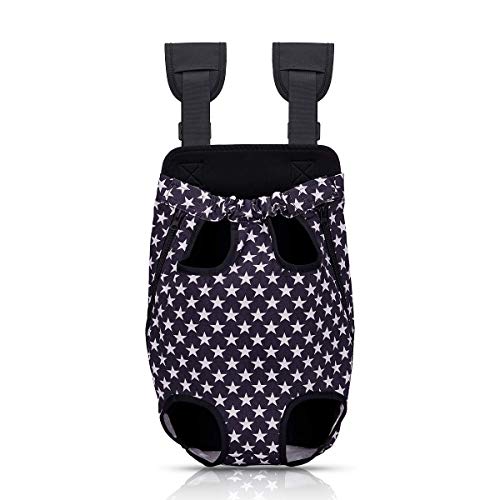 Bwiv Mochilas para Perros Mochilas Prepositiva para Perros y Gatos Mascotas Cachorros Portatíl Seguro Cómodo para Viajar Senderismo Algodón Estrellas Negras Talla M