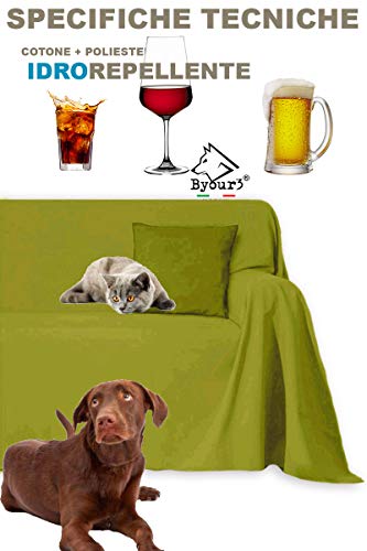 Byour3® Cubrecama Impermeable para Cama De Matrimonio Tela Decorativa De Algodón Antimanchas Lavable Resistente Manta Antipelo Animales Gatos Perros Arañazos (Pistacho, 230 x 300 cm Cama 135)