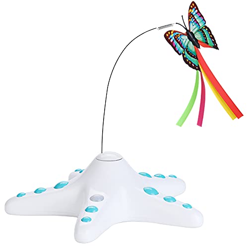 bysonice Juguete de Gato de Dibujos Animados, Juguete Giratorio eléctrico para Gatos, Juguetes interactivos para Gatitos, Juguetes eléctricos Divertidos para Gatos con Mariposas revoloteando