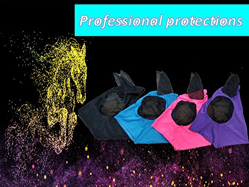 Bythavny Máscara antimoscas para caballos con orejas, de licra, lisa y elástica, para caballos y protección UV (azul)