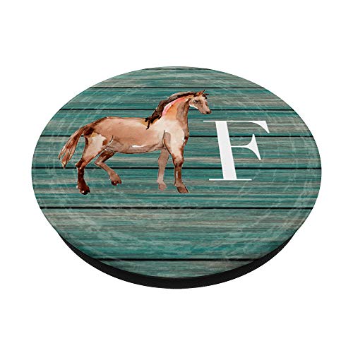 Caballo en azul para chicas que aman los caballos Letra F PopSockets PopGrip: Agarre intercambiable para Teléfonos y Tabletas