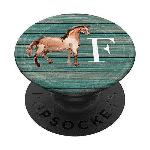 Caballo en azul para chicas que aman los caballos Letra F PopSockets PopGrip: Agarre intercambiable para Teléfonos y Tabletas