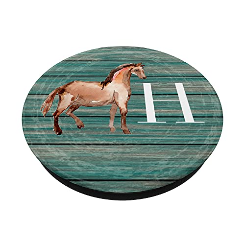 Caballo en azul para chicas que aman los caballos Letra H PopSockets PopGrip: Agarre intercambiable para Teléfonos y Tabletas