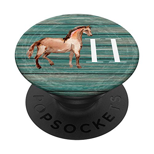 Caballo en azul para chicas que aman los caballos Letra H PopSockets PopGrip: Agarre intercambiable para Teléfonos y Tabletas