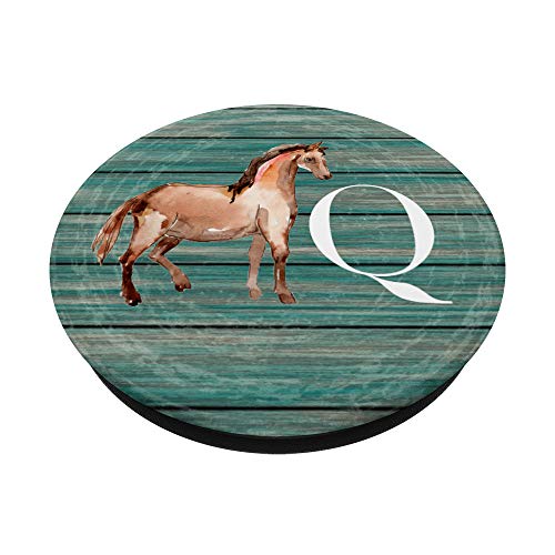 Caballo en azul para chicas que aman los caballos Letra Q PopSockets PopGrip: Agarre intercambiable para Teléfonos y Tabletas