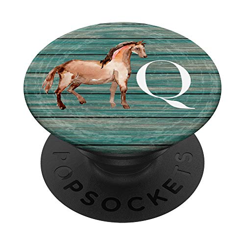 Caballo en azul para chicas que aman los caballos Letra Q PopSockets PopGrip: Agarre intercambiable para Teléfonos y Tabletas