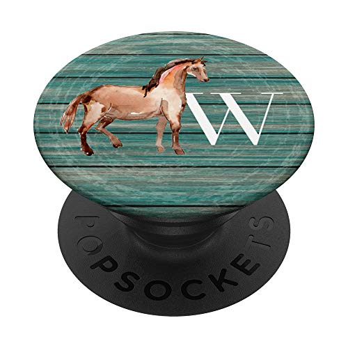Caballo en azul para chicas que aman los caballos Letra W PopSockets PopGrip: Agarre intercambiable para Teléfonos y Tabletas