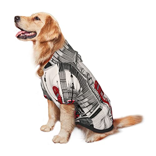Cabina telefónica roja Londres Street Printing Ropa para perros Sudadera con capucha para mascotas, disfraz de invierno, sudadera mediana y grande