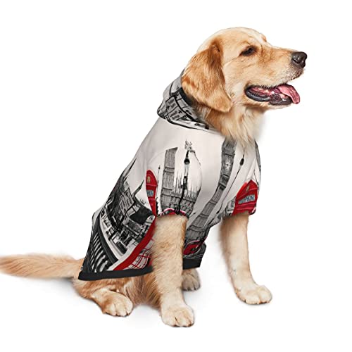 Cabina telefónica roja Londres Street Printing Ropa para perros Sudadera con capucha para mascotas, disfraz de invierno, sudadera mediana y grande