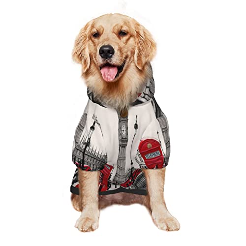 Cabina telefónica roja Londres Street Printing Ropa para perros Sudadera con capucha para mascotas, disfraz de invierno, sudadera mediana y grande