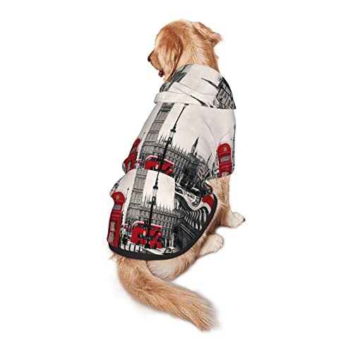 Cabina telefónica roja Londres Street Printing Ropa para perros Sudadera con capucha para mascotas, disfraz de invierno, sudadera mediana y grande