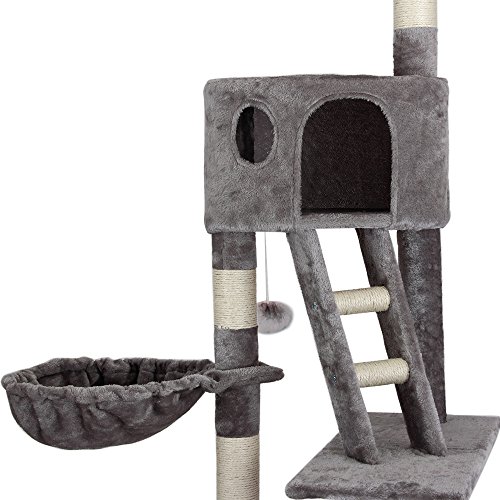 Cadoca Arbol Rascador para Gatos XL 2,4m Gris Juguete para Felinos con Plataformas Cuevas Nidos Tubo