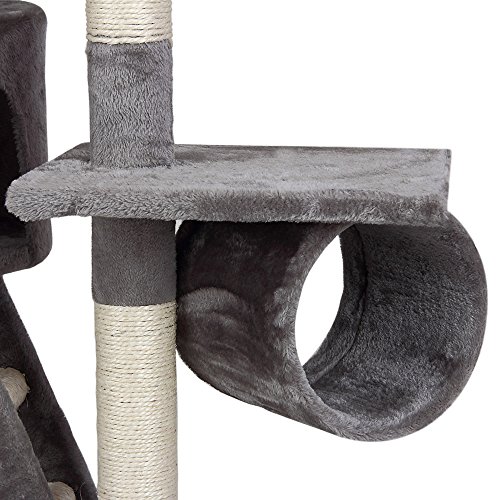 Cadoca Arbol Rascador para Gatos XL 2,4m Gris Juguete para Felinos con Plataformas Cuevas Nidos Tubo
