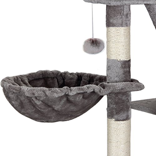 Cadoca Arbol Rascador para Gatos XL 2,4m Gris Juguete para Felinos con Plataformas Cuevas Nidos Tubo