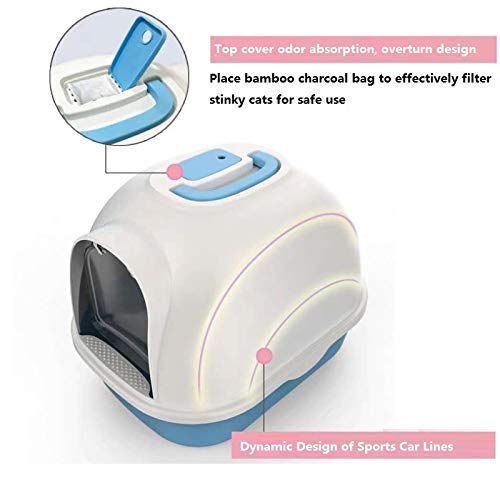 Caja de arena para gatos Arena for gatos caja de alimentos for mascotas Gran Tamaño de la litera del gato caja, Easy Clean completamente cerrado WC gato, reducir la basura dispersión Hasta el 95% de l