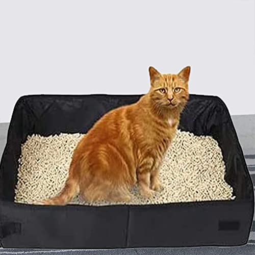 Caja de Arena para Gatos, Caja de Arena para Mascotas, Arenero para Gatos, Caja de Arena para Gatos, Bandeja de Arena para Mascotas, para Interior, Viaje, Camping, Parque (Negro)