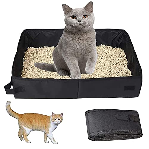 Caja de Arena para Gatos, Caja de Arena para Mascotas, Arenero para Gatos, Caja de Arena para Gatos, Bandeja de Arena para Mascotas, para Interior, Viaje, Camping, Parque (Negro)