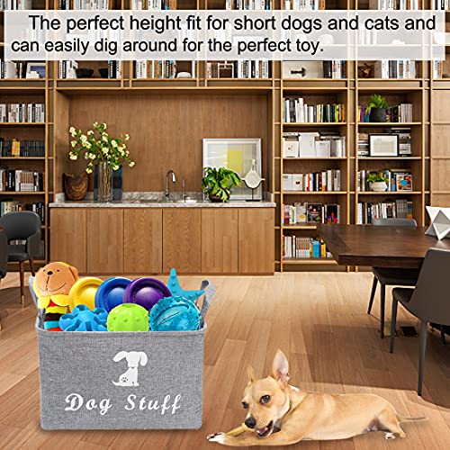 Caja de juguetes para perros, cestas de juguete para gatos, con mango de madera para perros, cesta de lavandería, almacenamiento, organizador de sala de estar (C:15 x 10.6 x 9.8 pulgadas, gris claro)
