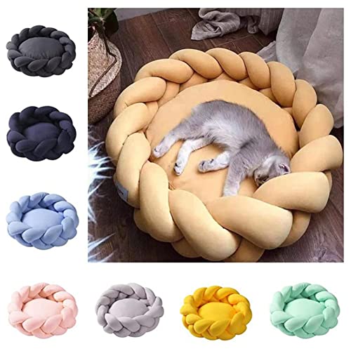Calmante Cama para Gatos, Piel, Cama para Perros, Almohada Tipo Donut, Calmante Cama para Perros Y Gatos con Forro Mullido Y Cómodo, Perrera De Felpa, Piso Antideslizante,Amarillo,30cm