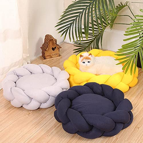 Calmante Cama para Gatos, Piel, Cama para Perros, Almohada Tipo Donut, Calmante Cama para Perros Y Gatos con Forro Mullido Y Cómodo, Perrera De Felpa, Piso Antideslizante,Amarillo,30cm