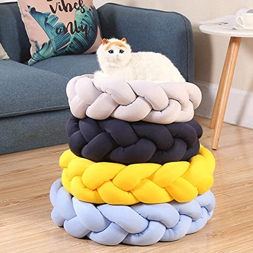 Calmante Cama para Gatos, Piel, Cama para Perros, Almohada Tipo Donut, Calmante Cama para Perros Y Gatos con Forro Mullido Y Cómodo, Perrera De Felpa, Piso Antideslizante,Amarillo,30cm