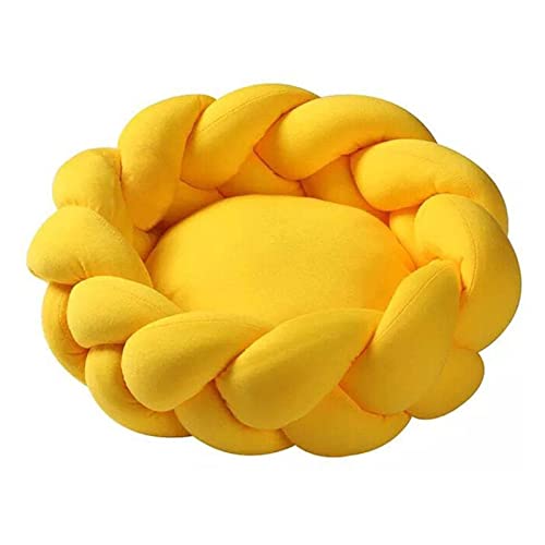 Calmante Cama para Gatos, Piel, Cama para Perros, Almohada Tipo Donut, Calmante Cama para Perros Y Gatos con Forro Mullido Y Cómodo, Perrera De Felpa, Piso Antideslizante,Amarillo,30cm
