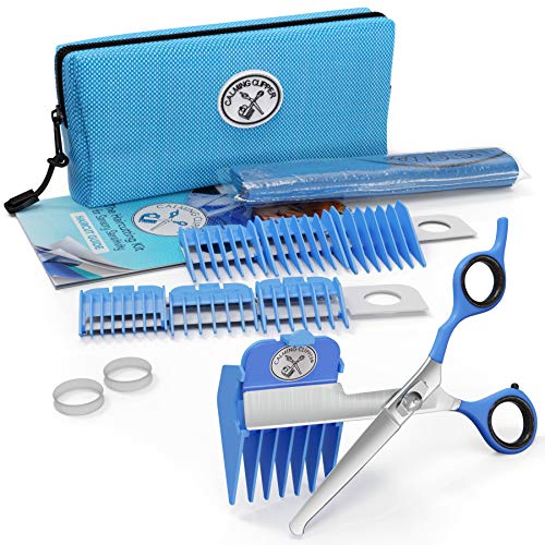 Calming Clipper® Kit de peluquería para autismo y sensibilidad sensorial, 10 piezas, para diestro - con capa de barbero