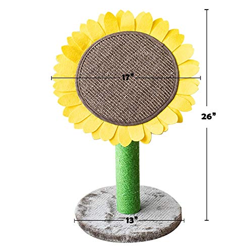 Cama de árbol de girasoles para gatos, con poste rascador y torre de actividad cubierta de sisal, fibra de yute natural 2 en 1, poste rascador y cama, la mejor idea de regalo para vacaciones
