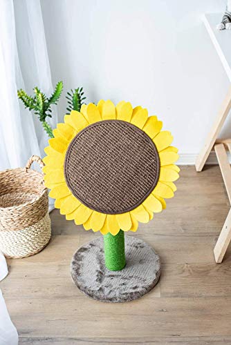 Cama de árbol de girasoles para gatos, con poste rascador y torre de actividad cubierta de sisal, fibra de yute natural 2 en 1, poste rascador y cama, la mejor idea de regalo para vacaciones