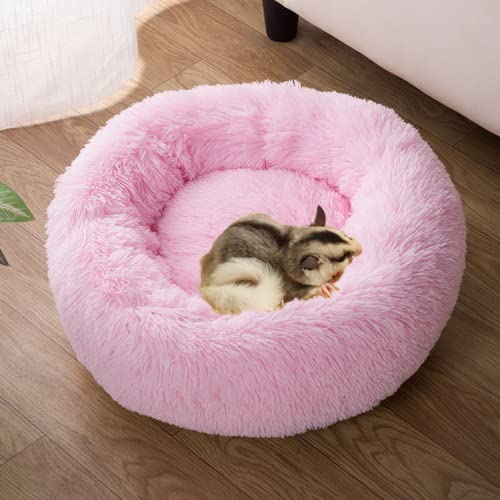 Cama de Felpa para Animales Pequeños Cama Suave para Mamíferos Pequeños Cuna para Conejos Casa Invierno Cama Caliente Redonda Lavable para Animales Pequeños Hámster Guinea Ardilla Chinchilla (Rosa)