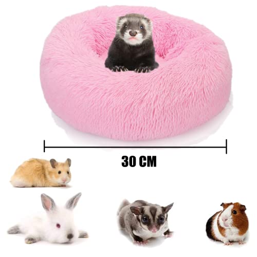 Cama de Felpa para Animales Pequeños Cama Suave para Mamíferos Pequeños Cuna para Conejos Casa Invierno Cama Caliente Redonda Lavable para Animales Pequeños Hámster Guinea Ardilla Chinchilla (Rosa)