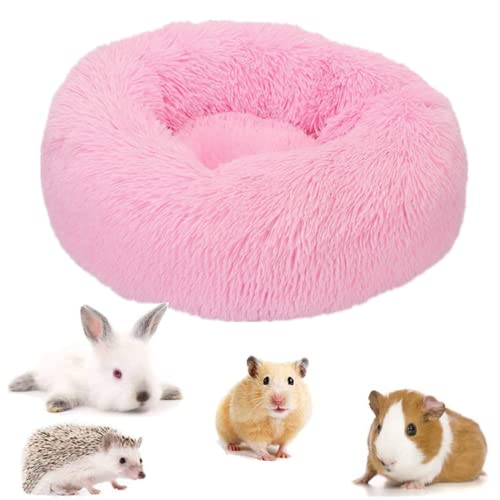 Cama de Felpa para Animales Pequeños Cama Suave para Mamíferos Pequeños Cuna para Conejos Casa Invierno Cama Caliente Redonda Lavable para Animales Pequeños Hámster Guinea Ardilla Chinchilla (Rosa)
