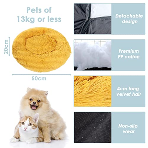 Cama De Gato 50cm Cama De Perro Mediano Pet Bed Cama Gato Redonda Cama para Mascotas Suave CáLida Cama para Perros De Felpa Cama Perros Redonda Cama para Mascotas Relajante Gatos Mullida, Amarillo