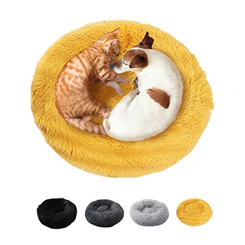 Cama De Gato 50cm Cama De Perro Mediano Pet Bed Cama Gato Redonda Cama para Mascotas Suave CáLida Cama para Perros De Felpa Cama Perros Redonda Cama para Mascotas Relajante Gatos Mullida, Amarillo