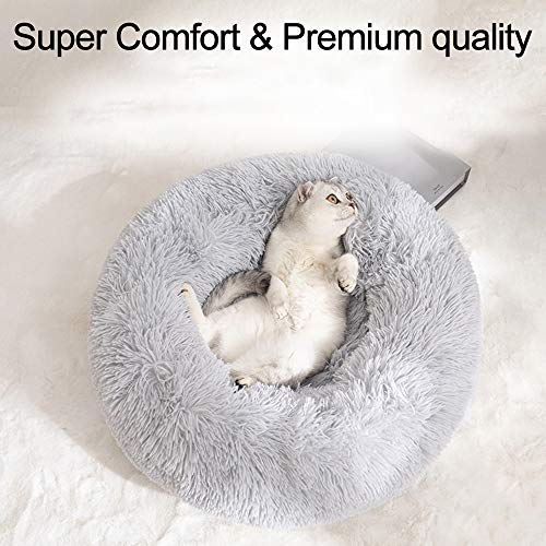 Cama de Gato Donut Base Cama Redonda Impermeable Antideslizante Lavable a Máquina Duradera para Mascotas Cama de Lujo Mullida para Perros Cachorros Gatitos (50cm Gris)