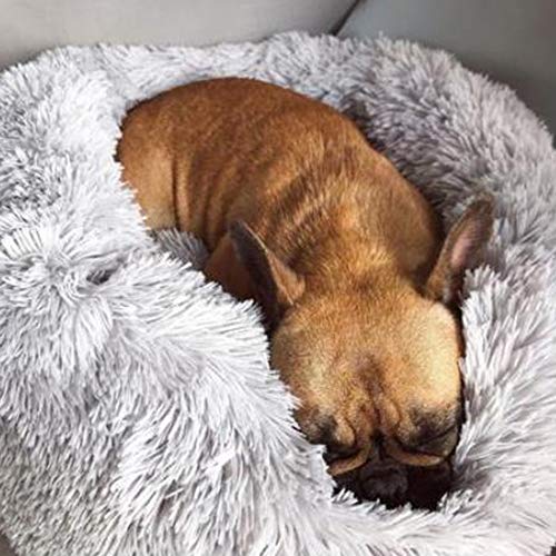Cama de Gato Donut Base Cama Redonda Impermeable Antideslizante Lavable a Máquina Duradera para Mascotas Cama de Lujo Mullida para Perros Cachorros Gatitos (50cm Gris)