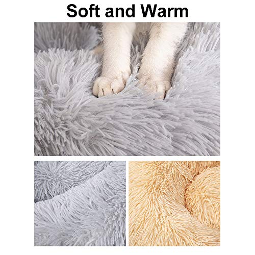 Cama de Gato Donut Cama Redonda Felpa para Perros Cómodo Suave Segura Lavable a Máquina Duradera para Mascotas Cachorros Gatitos (60cm Azul Oscuro)