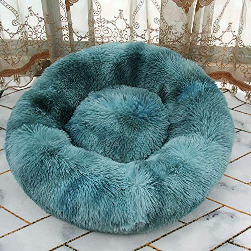 Cama de Gato Donut Cama Redonda Felpa para Perros Cómodo Suave Segura Lavable a Máquina Duradera para Mascotas Cachorros Gatitos (60cm Azul Oscuro)