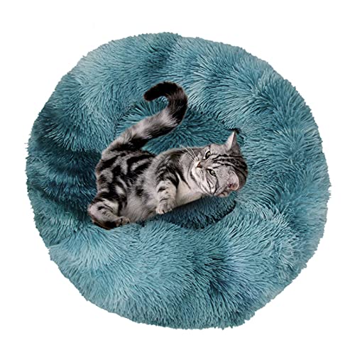 Cama de Gato Donut Cama Redonda Felpa para Perros Cómodo Suave Segura Lavable a Máquina Duradera para Mascotas Cachorros Gatitos (60cm Azul Oscuro)