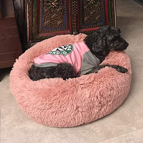 Cama de Mascotas Donut Cama de Perros Gatos Redonda Cómodo Suave Felpa Corto con una Bola de Sisal Cama de Gatitos Cachorros para Dormir Descansar Durmiente （50cm Blanco）