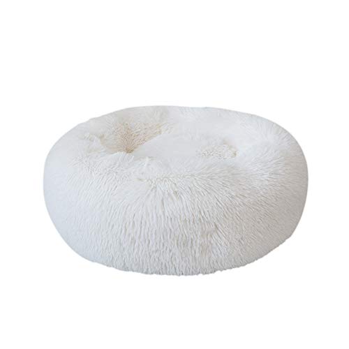 Cama de Mascotas Donut Cama de Perros Gatos Redonda Cómodo Suave Felpa Corto con una Bola de Sisal Cama de Gatitos Cachorros para Dormir Descansar Durmiente （50cm Blanco）