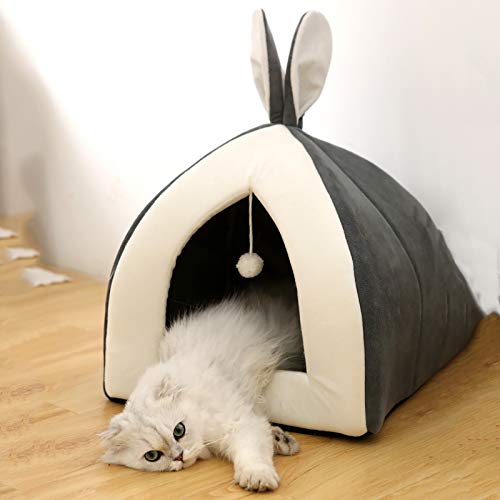 Cama del gato del animal doméstico, Saco de dormir Tienda de campaña para perros Cama de cueva con fondo antideslizante para alfombrillas de gatito Nido de perro Cueva plegable Lindo dormir,Rosado,S