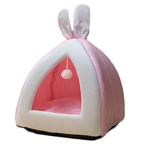 Cama del gato del animal doméstico, Saco de dormir Tienda de campaña para perros Cama de cueva con fondo antideslizante para alfombrillas de gatito Nido de perro Cueva plegable Lindo dormir,Rosado,S