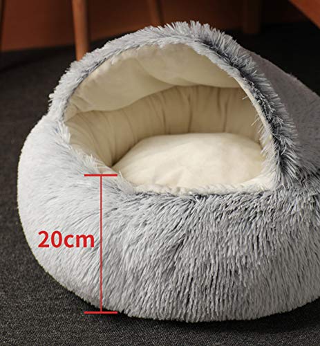 Cama para gatos, de felpa suave, con forma de cueva; casa para gatos en interiores y cojín para dormir, cálida para invierno, antideslizante, extraíble y lavable