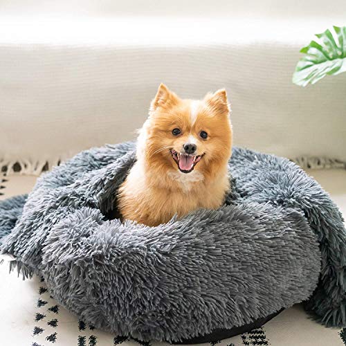 Cama para Perros Gatos y Mantas Perros 2 Piezas de felpa suave Camas redondas para rosquillas Almohadas para Perros Cojín para Camas para Gatos con Calentamiento Automático Cojín para Sofá para Perros