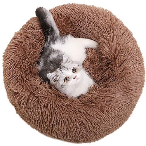 Cama Para Perros Y Gatos Luxury Shag Fur Donut Cuddler Round Donut Dog Beds Indoor Pillow Cuddler,Calming Bed for Improved Sleep, Non-Slip, Machine Washable,Caqui,S