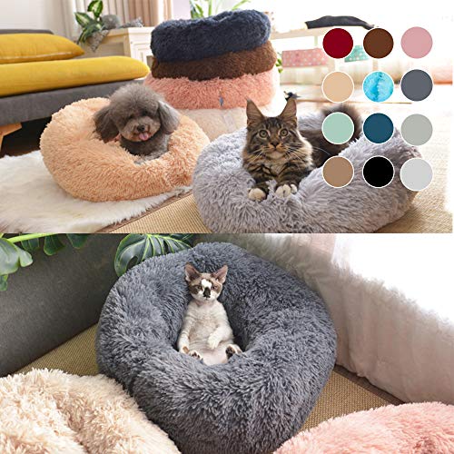 Cama para Perros y Gatos Mascotas Calentito Cojín Redondo Suave de Felpa para Perros Cachorros Gatitos Cama Impermeable Lavable a Máquina Duradera (50cm Caqui Oscuro)
